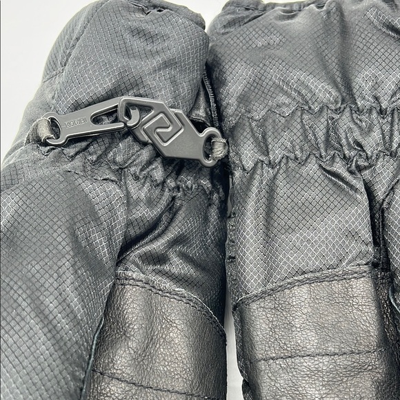 KOMBI Black Leather Nylon Winter Snow Mittens Women Size Medium - Picture 4 of 8